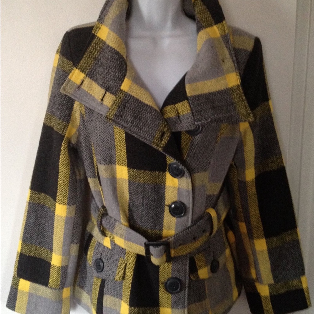 Last Kiss Women's Plaid Dress Jacket w/Belt - Picture 3 of 8